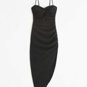 Ruched Front Cutout Asymmetrical Midi Dress
